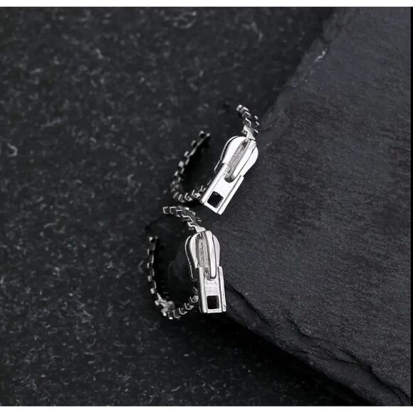 Metal Zipper Stud Silver Earrings Hippie Boho Gift for Women - Picture 3 of 3